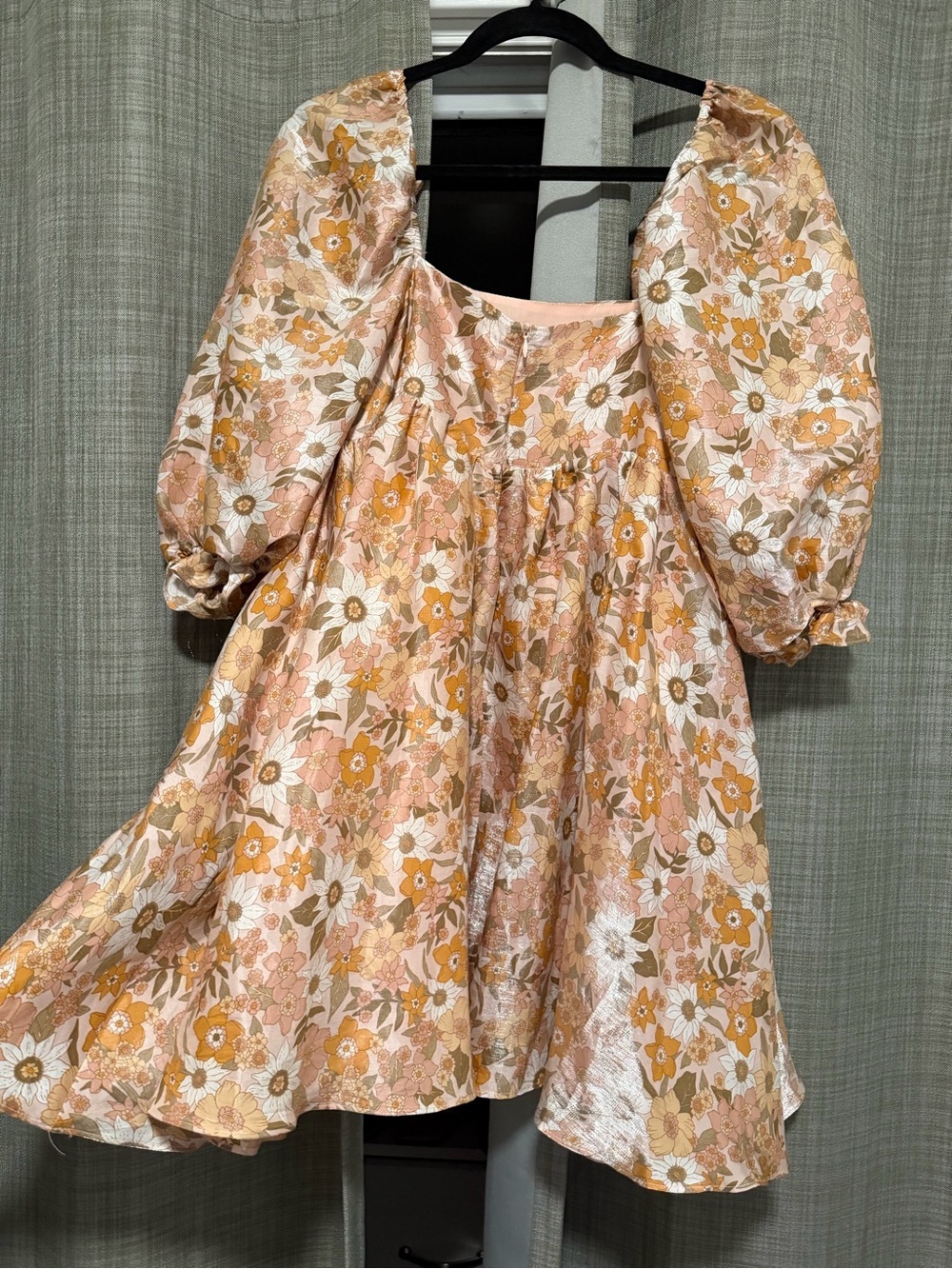 Storia Pink and Mustard Floral Puff-Sleeve Dress - Picture 3 of 3
